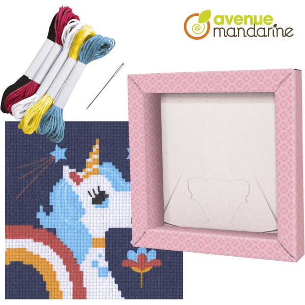 Canevas - Enfant - Point de croix - Licorne - 14x14xcm - Fils et aiguilles