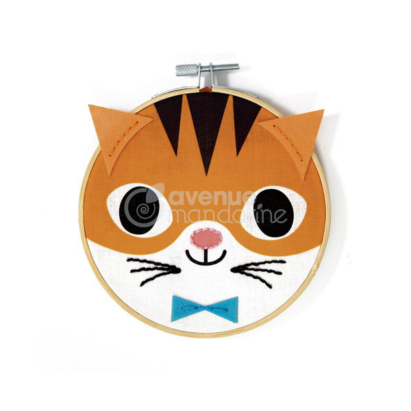 Canevas - Enfant - Point de croix - Petit chat - 18x18cm - Avec tambourin
