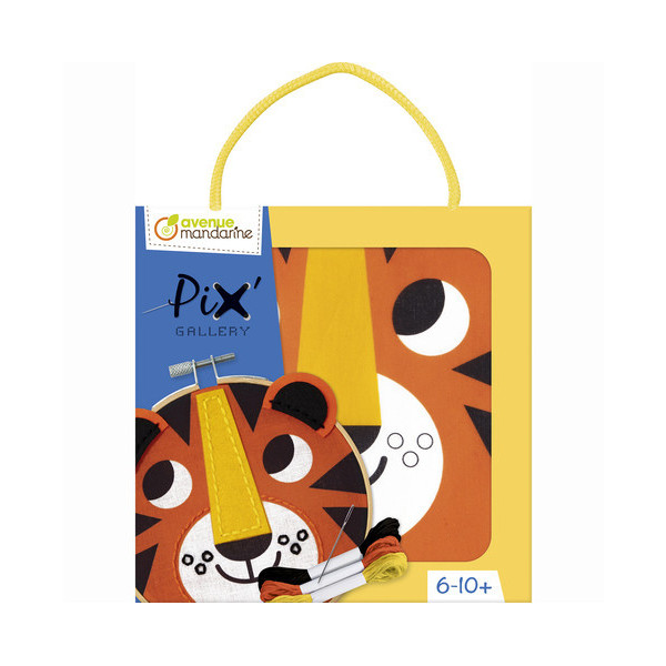 photo - Canevas - Enfant - Point de croix - Petit tigre - 18x18cm - Avec tambourin