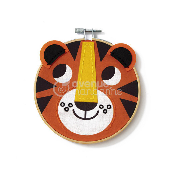 Canevas - Enfant - Point de croix - Petit tigre - 18x18cm - Avec tambourin