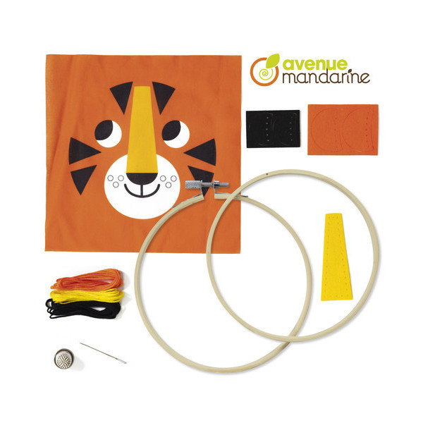 Canevas - Enfant - Point de croix - Petit tigre - 18x18cm - Avec tambourin
