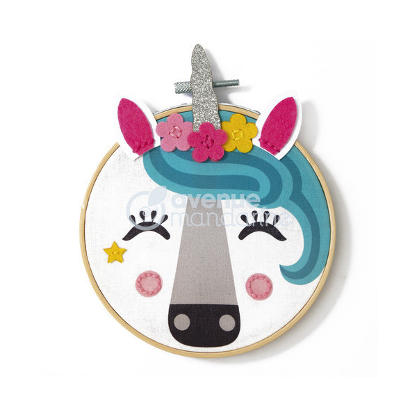 Canevas - Enfant - Point de croix - Licorne - 18x18cm - Avec tambourin