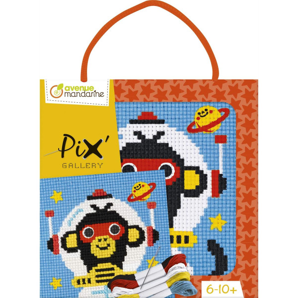photo - Canevas - Enfant - Point de croix - Singe cosmonaute - 14x14xcm - Fils et aiguilles
