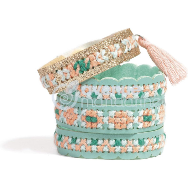 photo - Bracelets à créer - Point de croix - 2 modèles - Bleu - Kit complet - Pix'Trésor