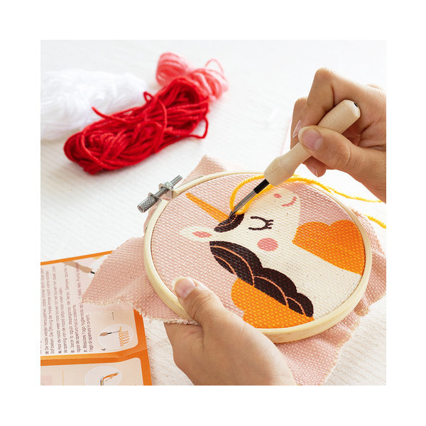 Canevas - Punch Needle - Licorne - Enfant - Avec tambour et accessoires