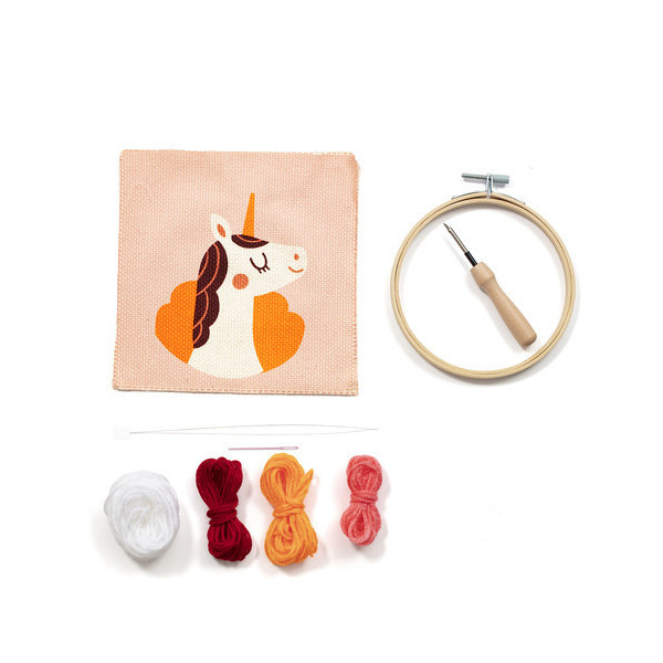Canevas - Punch Needle - Licorne - Enfant - Avec tambour et accessoires