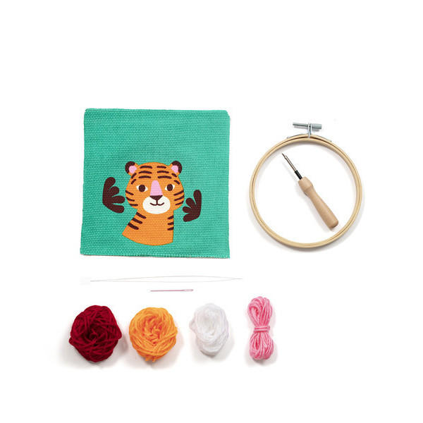 Canevas - Punch Needle - Tigre - Enfant - Avec tambour et accessoires