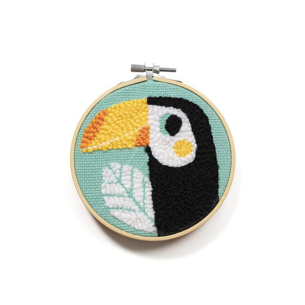 Canevas - Punch Needle - Toucan - Enfant - Avec tambour et accessoires