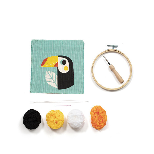 Canevas - Punch Needle - Toucan - Enfant - Avec tambour et accessoires