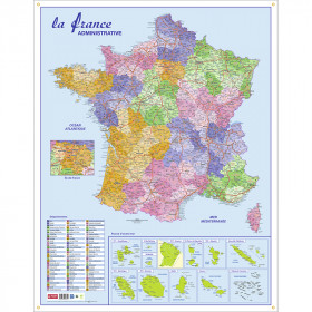 Carte Murale Pelliculée France Administrative 66 X 84,5 Cm pas cher
