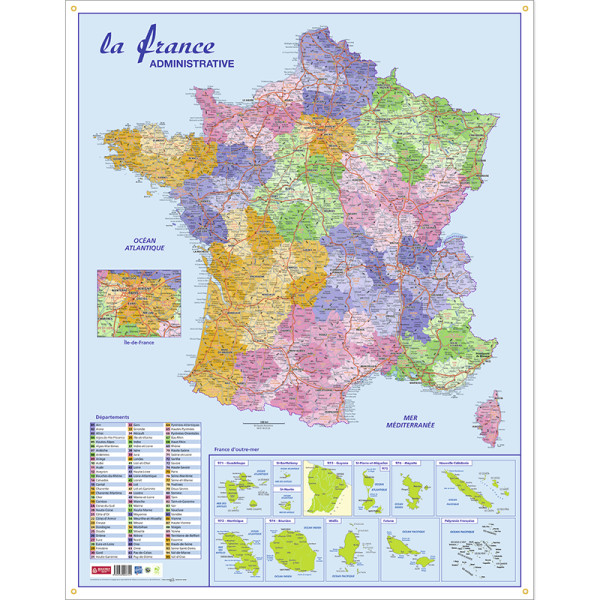 Carte Murale Pelliculée France Administrative 66 X 84,5 Cm pas cher