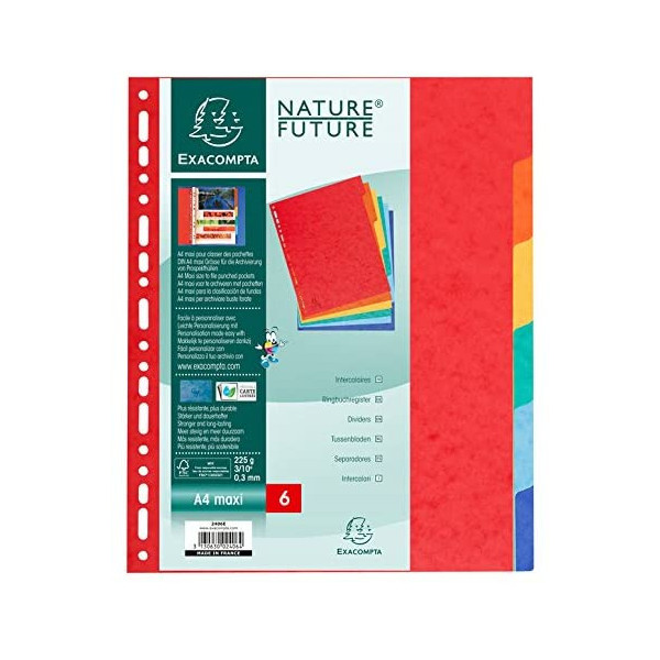 Intercalaires A4 + - 6 Positions - Carte Lustrée 225G - Exacompta | à seulement 1,2 €