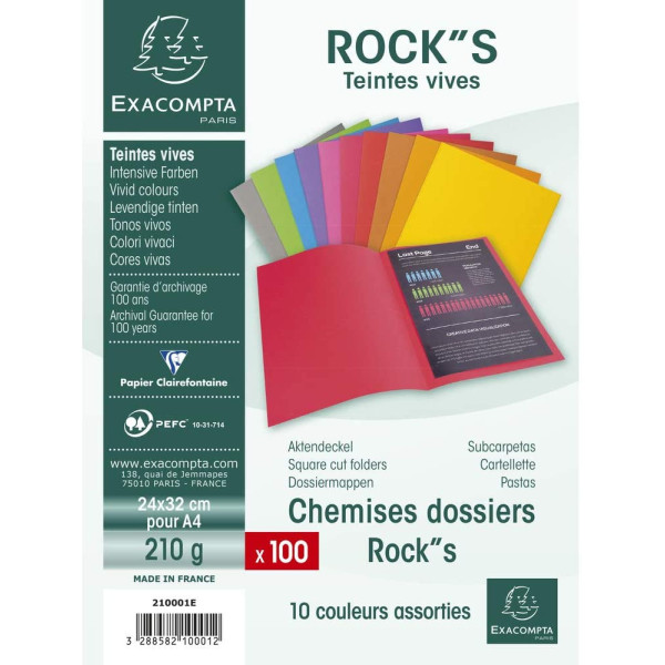 Lot De 100 Chemises Rock"S 24 X 32 Cm 210G Assortie - Exacompta pas cher