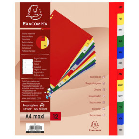 Intercalaires Polypro - 12 Positions - Mensuel - A4 - Exacompta pas cher