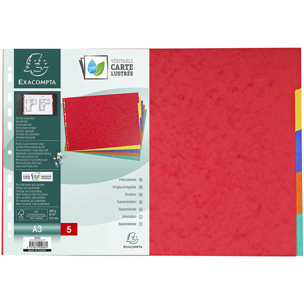 Intercalaires A3 - 5 Positions - Carte Lustrée 400G - Exacompta pas cher