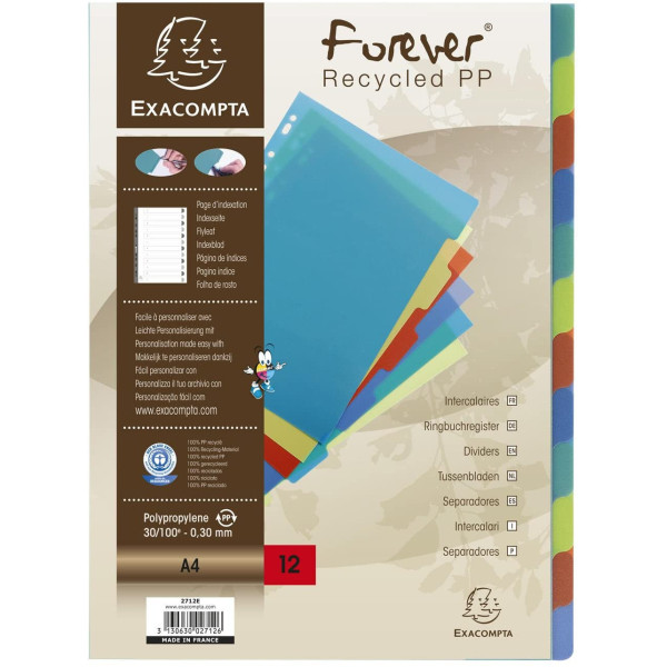 Intercalaires Polypro - A4 - 12 Positions - Forever - Exacompta pas cher