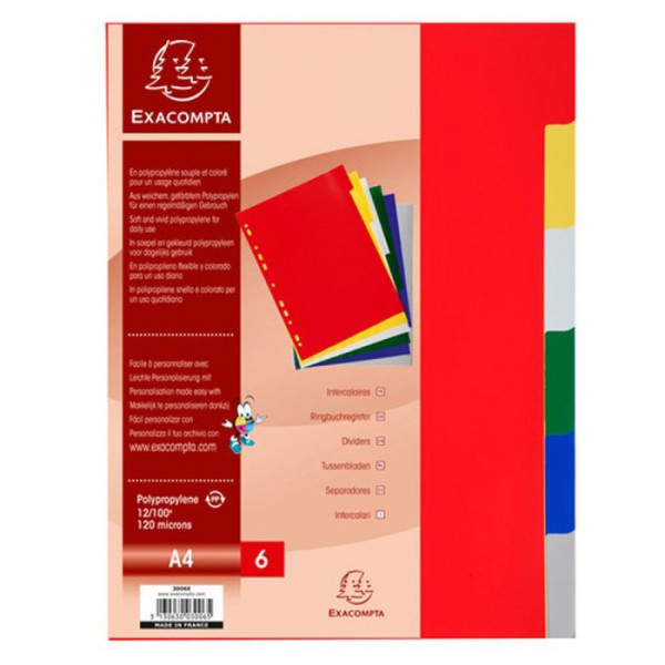 Intercalaires Polypro - 6 Positions - A4 - Exacompta pas cher