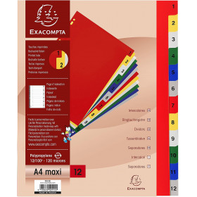 Intercalaires Polypro - 12 Positions - 1 À 12 - A4+ - Exacompta pas cher