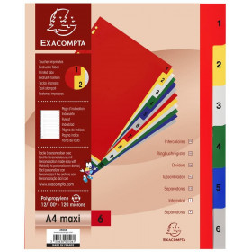 Intercalaires Polypro - 6 Positions - 1 À 6 - A4+ - Exacompta pas cher