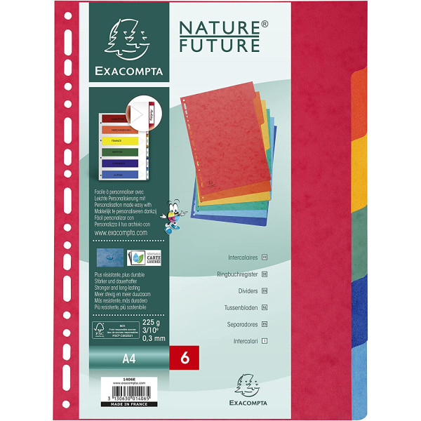 Intercalaires A4 - 6 Positions - Carte Lustrée 225G - Exacompta pas cher