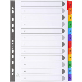 Intercalaires A4 - 12 Positions - 1 À 12 - Carte Blanche 160G - Exacompta | Surdiscount