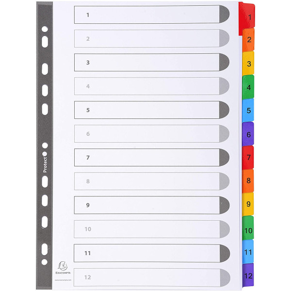 Intercalaires A4 - 12 Positions - 1 À 12 - Carte Blanche 160G - Exacompta | Surdiscount