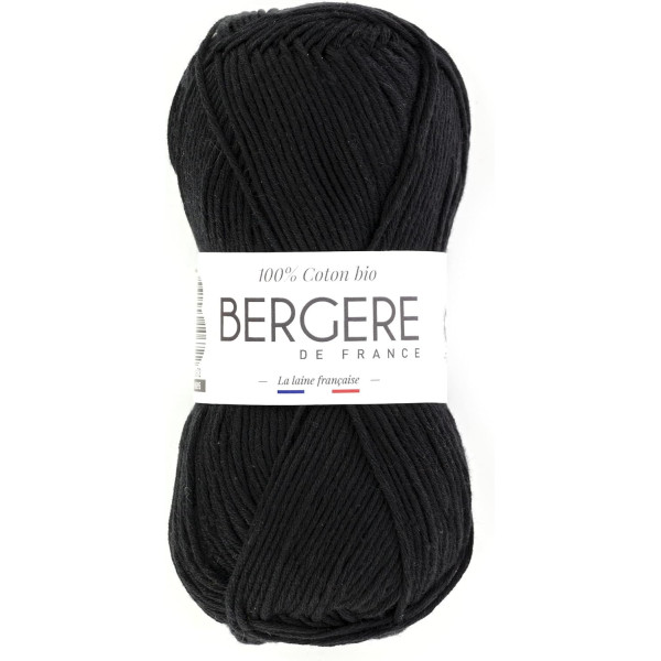 photo-Pelote de laine - Noir - 100% coton bio - 3mm - Tricot et crochet - Bergère de France