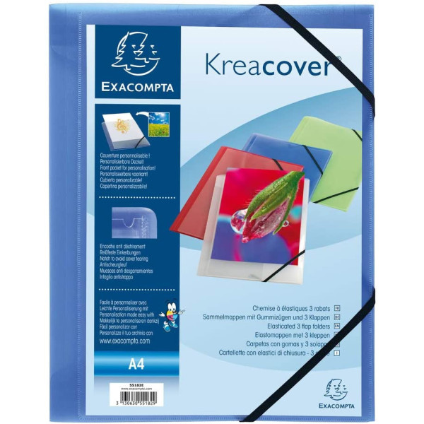 Chemise A Rabats Polypro Kreacover 24 X 32 Cm - Bleu - Exacompta pas cher