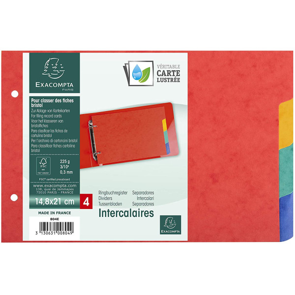 Intercalaires A5 14,8 X 21 Cm - 4 Positions - Carte Lustrée 225G - Exacompta pas cher