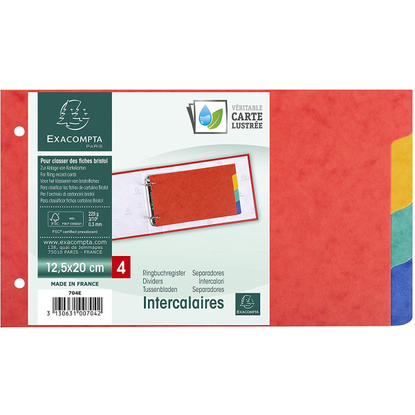 Intercalaires 12,5 X 20 Cm - 4 Positions - Carte Lustrée 225G - Exacompta pas cher