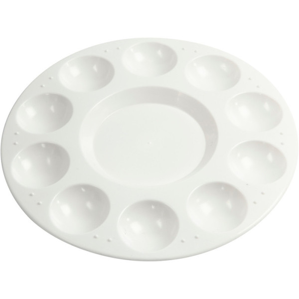 photo - Palette en plastique - Ronde - 11 compartiments - 17cm diamètre - Toutes peintures