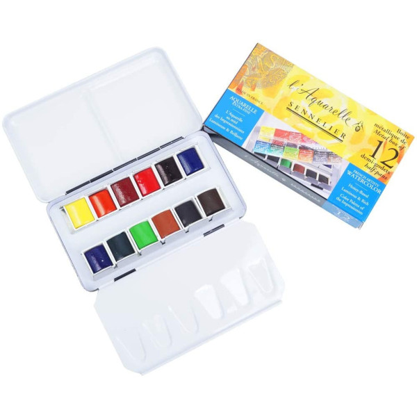 Boîte En Métal De 12 1/2 Godets - Peinture Aquarelle Extra-Fine - Sennelier pas cher