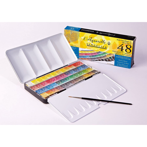 Boîte En Métal De 48 1/2 Godets - Aquarelle Extra-Fine - Sennelier pas cher