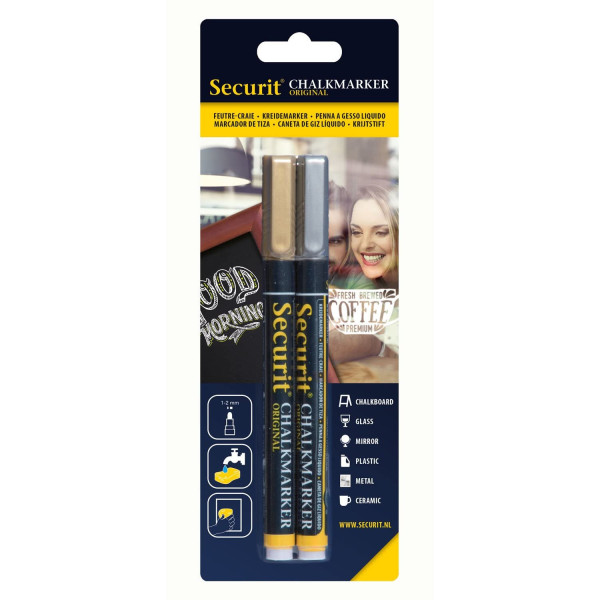 Lot De 2 Marqueurs Craie Argent / Doré - Securit pas cher