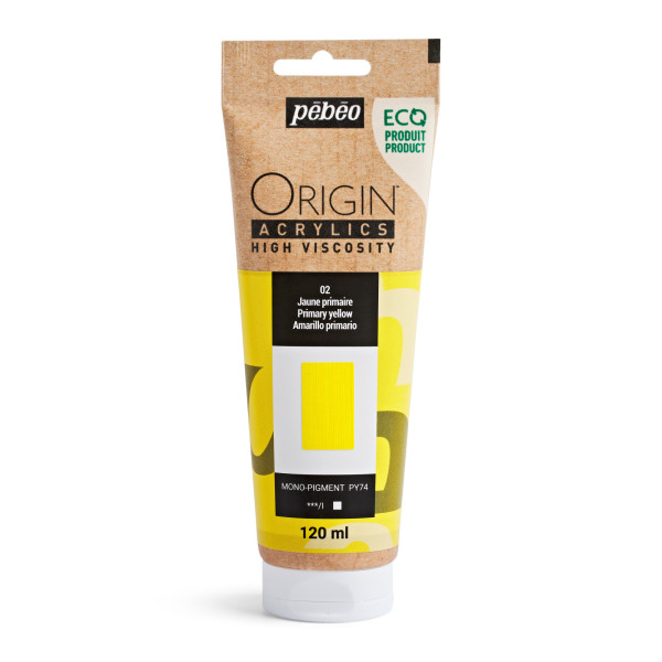 photo-Peinture acrylique - Jaune primaire - 2 - Haute viscosité - Pébéo - Origin acrylics - 120ml