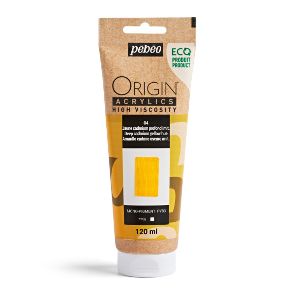 photo-Peinture acrylique - Jaune cadmium profond - 4 - Haute viscosité - Pébéo - Origin acrylics - 120ml