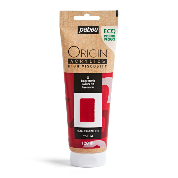 photo-Peinture acrylique - Rouge carmin - 9 - Haute viscosité - Pébéo - Origin acrylics - 120ml