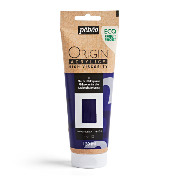 photo-Peinture acrylique - Bleu phtalo - 16 - Haute viscosité - Pébéo - Origin acrylics - 120ml