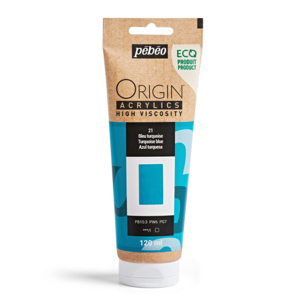 photo-Peinture acrylique - Bleu turquoise - 21 - Haute viscosité - Pébéo - Origin acrylics - 120ml