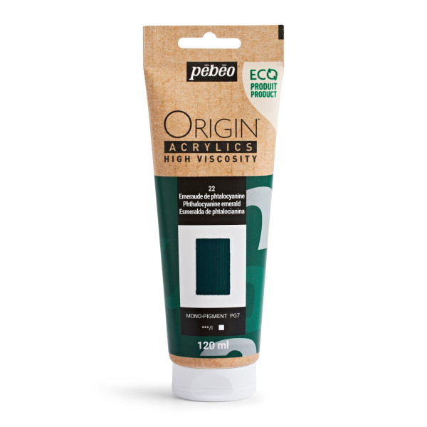 photo-Peinture acrylique - Emeraude phtalo - 22 - Haute viscosité - Pébéo - Origin acrylics - 120ml