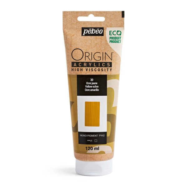 photo-Peinture acrylique - Ocre jaune - 30 - Haute viscosité - Pébéo - Origin acrylics - 120ml