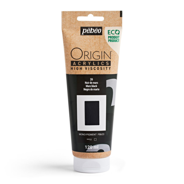 photo-Peinture acrylique - Noir de Mars - 39 - Haute viscosité - Pébéo - Origin acrylics - 120ml