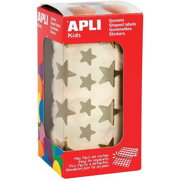 photo-Rouleau gommettes étoiles 12,5 et 19,5 mm métallisées or - Apli