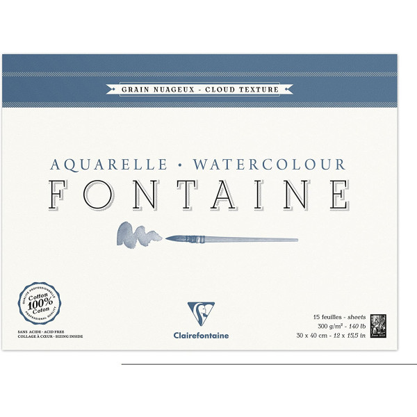 Bloc Aquarelle Fontaine Grain Nuageux - 30X40Cm - 300G - Clairefontaine pas cher