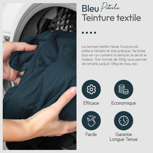 Teinture textile - Tout-en-un - Vêtements - Tissus - Bleu pétrole - 350g - Haute couture