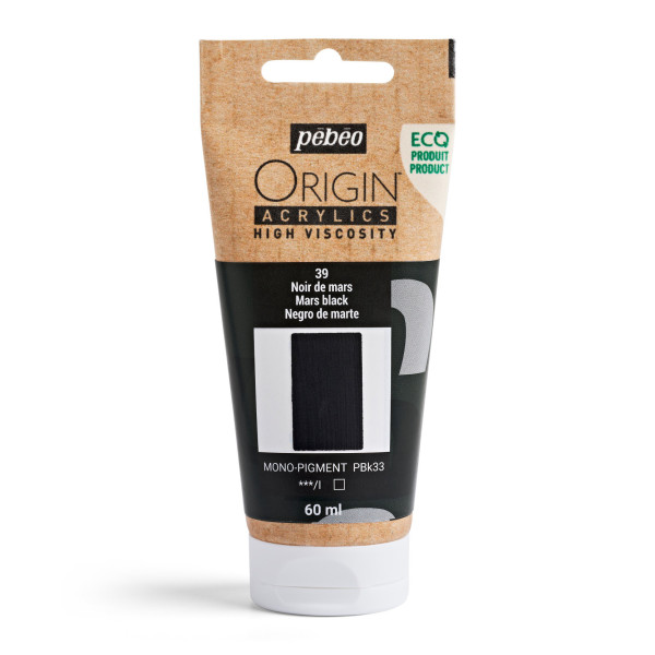 photo-Peinture acrylique - Noir de Mars - 39 - Haute viscosité - Pébéo - Origin acrylics - 60ml