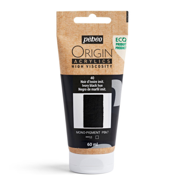 photo-Peinture acrylique - Noir d'ivoire - 40 - Haute viscosité - Pébéo - Origin acrylics - 60ml