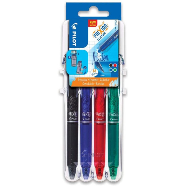 Etui De 4 Stylos Frixion Clickers - Assortiment - Pointe Moyenne 0.7Mm - Pilot pas cher