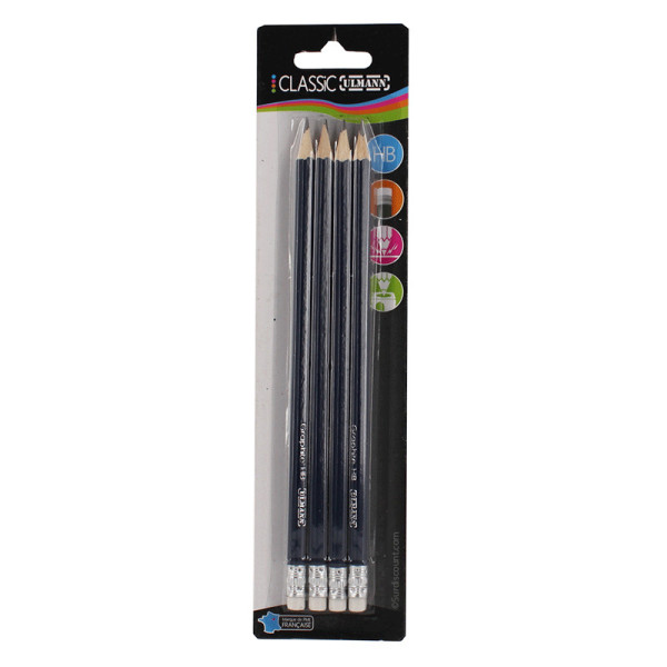 Lot De 4 Crayons Hb Graphite + Gomme - Ulmann pas cher