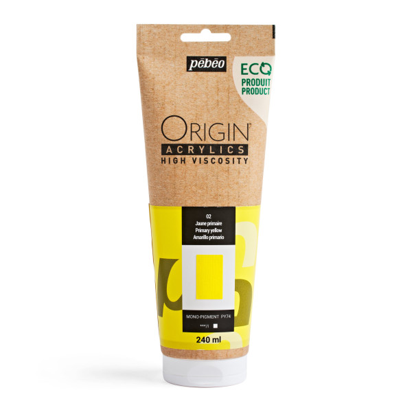 photo-Peinture acrylique - Jaune primaire - 2 - Haute viscosité - Pébéo - Origin acrylics - 240ml